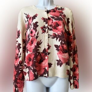 Talbots petite stunning 100% cashmere cardigan floral sweater MP 💕 lovely!
